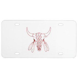 Red Buffalo line white plastic license plate