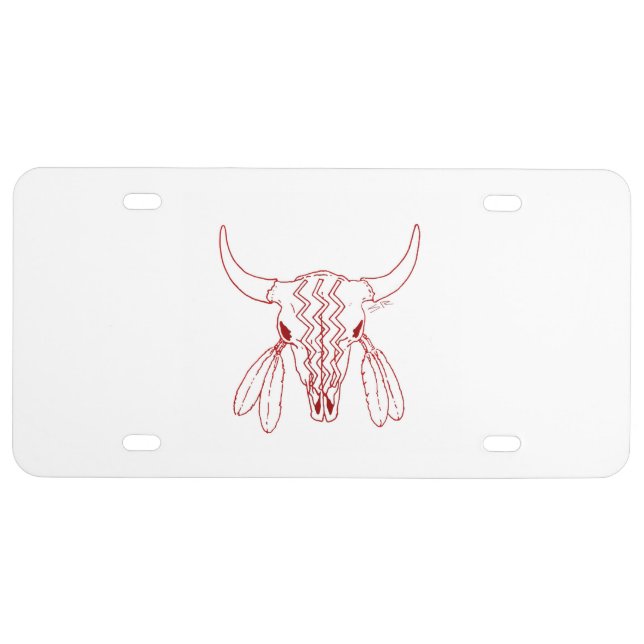 Red Buffalo line white plastic license plate (Front)