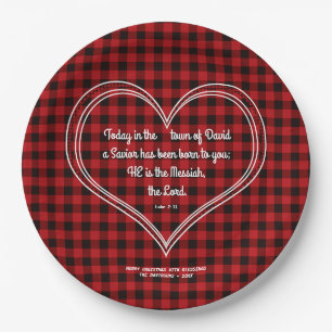 Red Buffalo Pattern Bible Verse Christmas Paper Plates