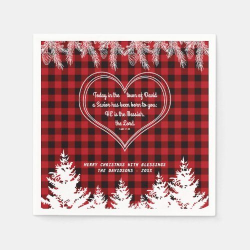 Red Buffalo Pattern Bible Verse Christmas Pine Napkins