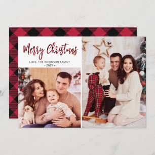 Red Buffalo Plaid 2 Photo Collage Christmas Holi Holiday Card