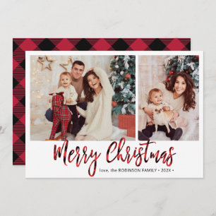 Red Buffalo Plaid 2 Photo Collage Christmas Holiday Card