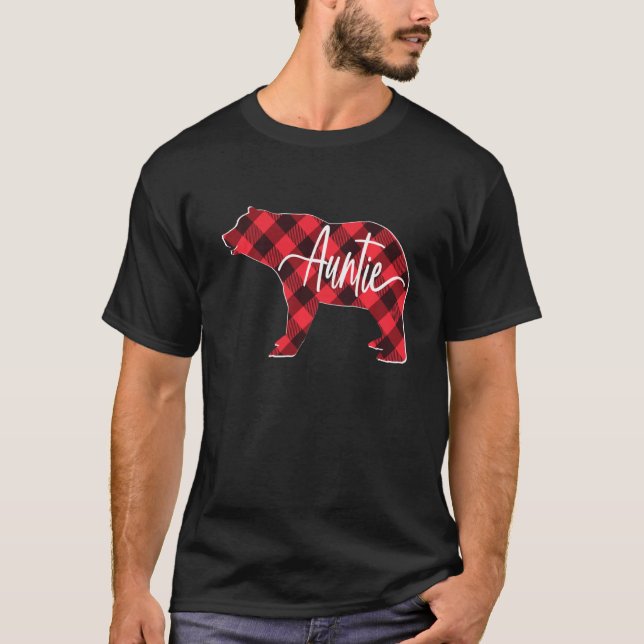 Red Buffalo Plaid Auntie Bear Matching Family Chri T-Shirt (Front)