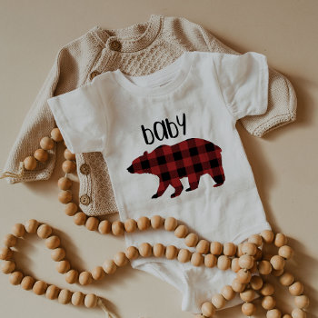 Red Buffalo Plaid Baby Bear Holiday Baby Bodysuit by ChristmasPaperCo at Zazzle