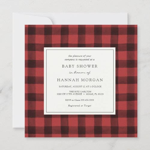 Red Buffalo Plaid Baby Shower Invitation