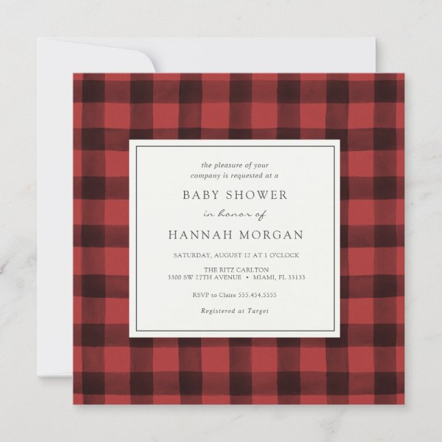 Red Buffalo Plaid Baby Shower Invitation (Front)