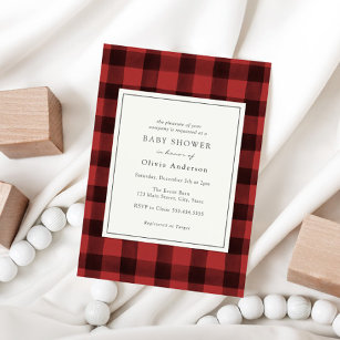 Free buffalo plaid store baby shower invitations