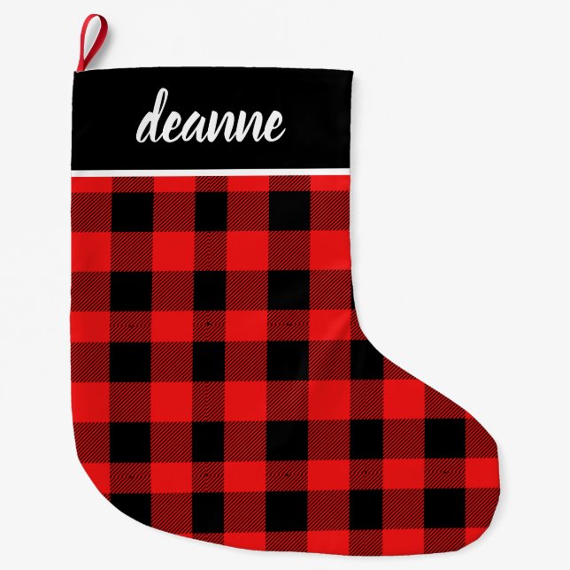 Red Buffalo Plaid Baby's First Christmas  Large Christmas Stocking (Front)
