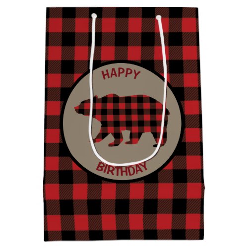 Red Buffalo Plaid Bear Medium Gift Bag