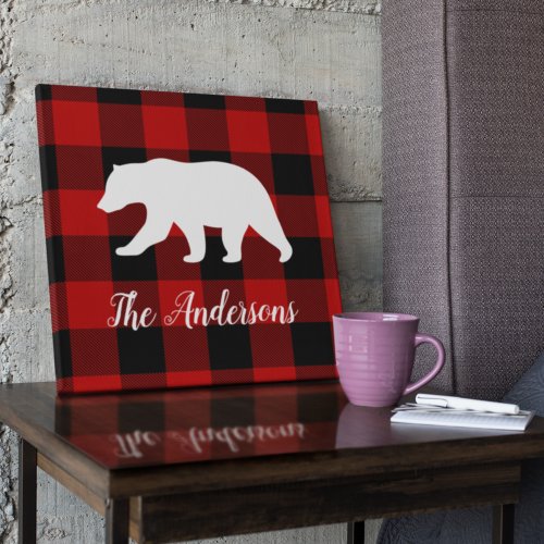 Red Buffalo Plaid  Bear  Personal Name Gift Canvas Print