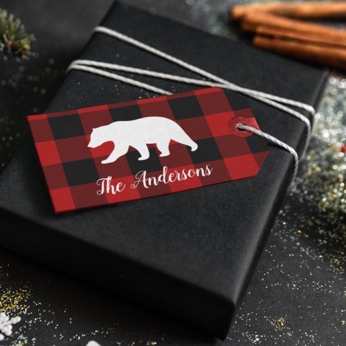 Red Buffalo Plaid  Bear  Personal Name Gift Gift Tags