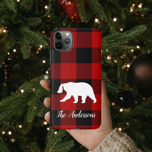 Red Buffalo Plaid  Bear  Personal Name Gift iPhone 11Pro Max Case