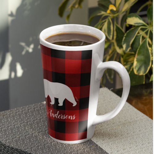 Red Buffalo Plaid  Bear  Personal Name Gift Latte Mug