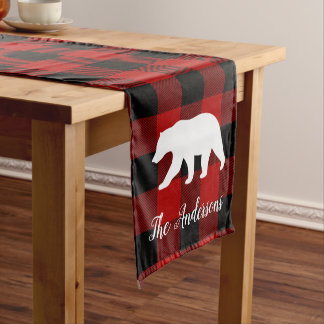 Red Buffalo Plaid & Bear | Personal Name Gift Medium Table Runner