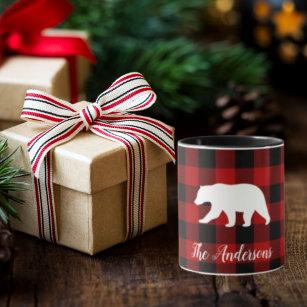 Red Buffalo Plaid & Bear   Personal Name Gift Mug