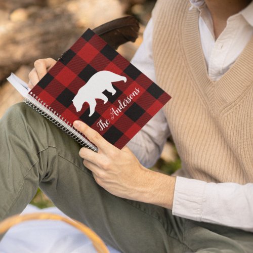 Red Buffalo Plaid  Bear  Personal Name Gift Notebook