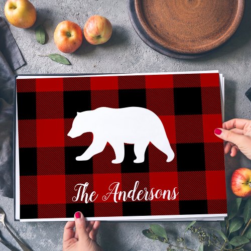 Red Buffalo Plaid  Bear  Personal Name Gift Placemat
