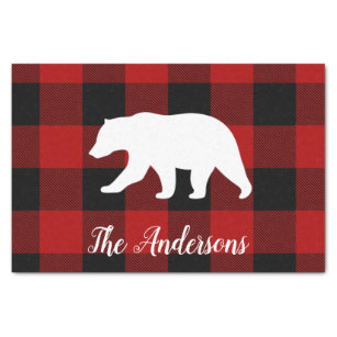 Red Buffalo Plaid & Bear   Personal Name Gift Tissue Paper