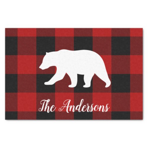 Red Buffalo Plaid  Bear  Personal Name Gift Tissue Paper