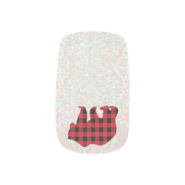 Red Buffalo Plaid Bears on Opal Glitter Christmas Minx Nail Art (Right Thumb)