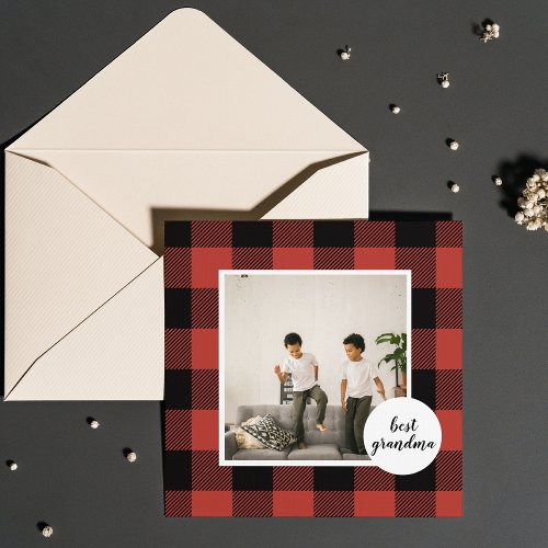 Red Buffalo Plaid Best Grandma Gift With Photo