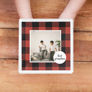 Red Buffalo Plaid Best Grandma Gift With Photo Acrylic Tray