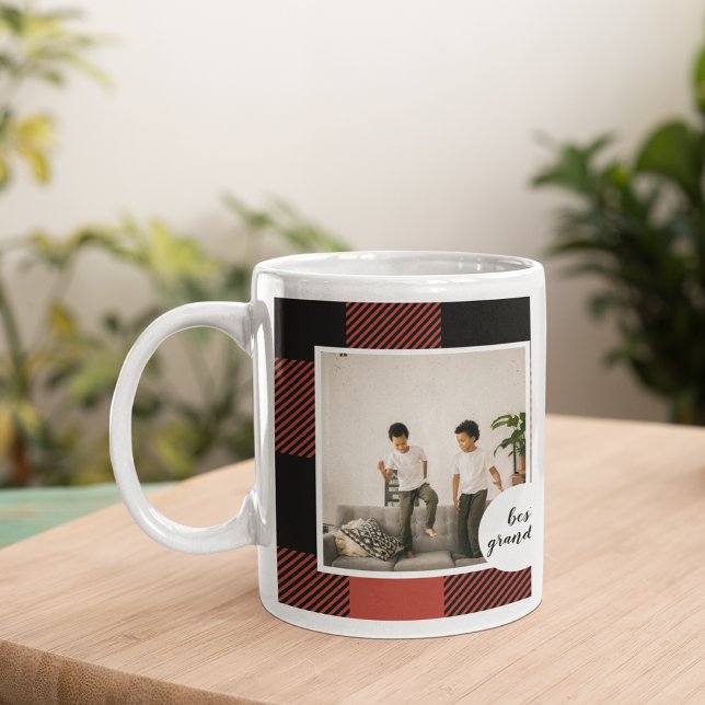 Red Buffalo Plaid Best Grandma Gift With Photo Coffee Mug (Creator Uploaded)