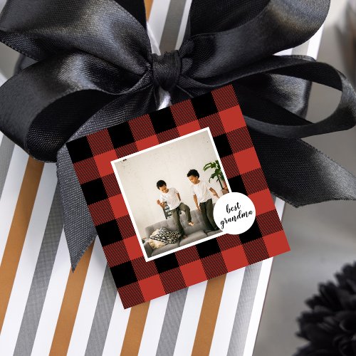 Red Buffalo Plaid Best Grandma Gift With Photo Favor Tags