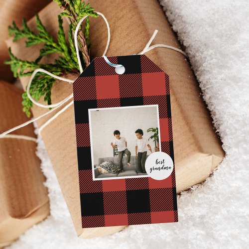 Red Buffalo Plaid Best Grandma Gift With Photo Gift Tags