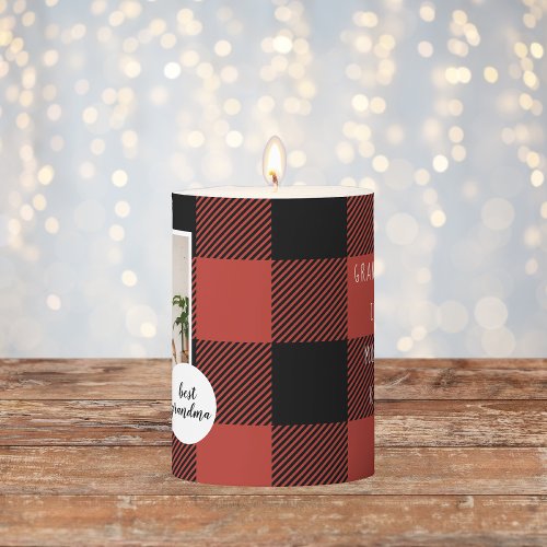 Red Buffalo Plaid Best Grandma Gift With Photo Pillar Candle