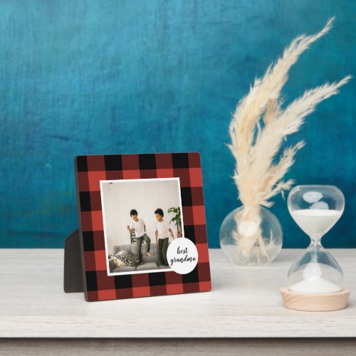 Red Buffalo Plaid Best Grandma Gift With Photo Plaque