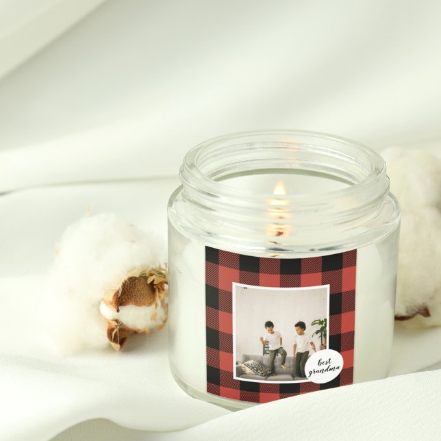 Red Buffalo Plaid Best Grandma Gift With Photo Square Sticker (Creator Uploaded)