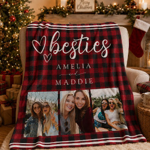 Red Buffalo Plaid Besties Photo Collage Sherpa Blanket
