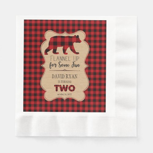 Red Buffalo Plaid Birthday TWO Custom Paper Napkins