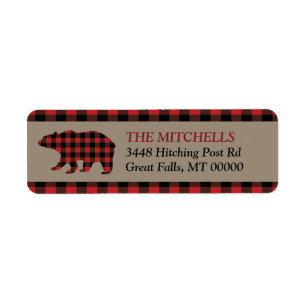 Red Buffalo Plaid Border Bear Label