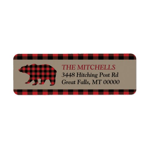 Red Buffalo Plaid Border Bear Label