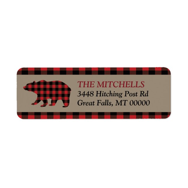 Red Buffalo Plaid Border Bear Label (Front)