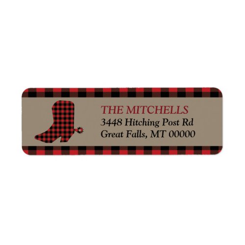 Red Buffalo Plaid Border Cowboy Boot Label