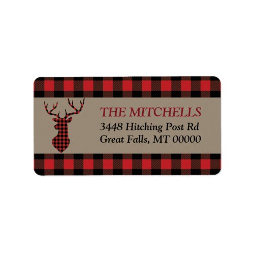 Red Buffalo Plaid Border Deer Label