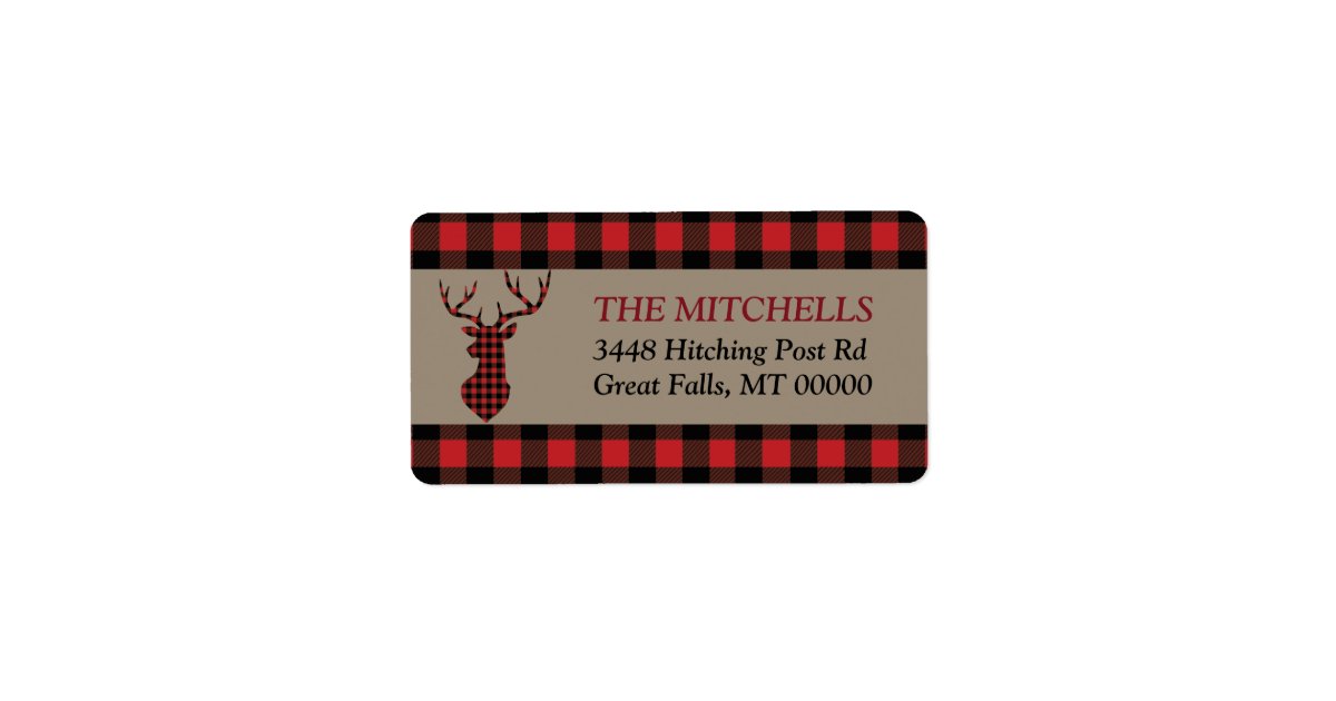 Red Buffalo Plaid Border Deer Label Zazzle Com
