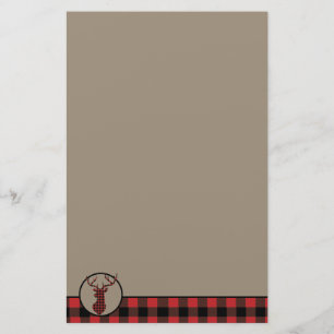 Red Buffalo Plaid Border Deer Stationery