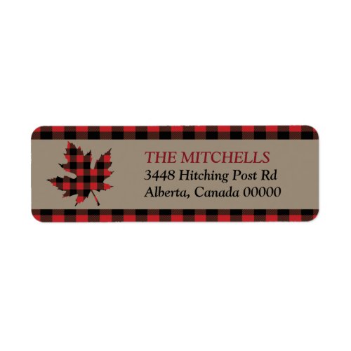 Red Buffalo Plaid Border Maple Leaf Label