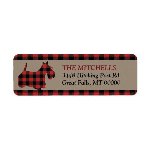 Red Buffalo Plaid Border Scottish Terrier Label
