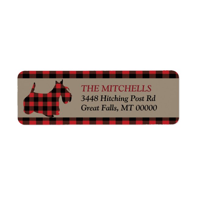 Red Buffalo Plaid Border Scottish Terrier Label (Front)