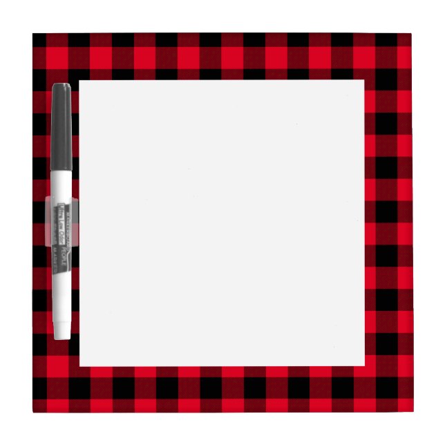 Red Buffalo Plaid Border White Square Dry Erase Board (Front)