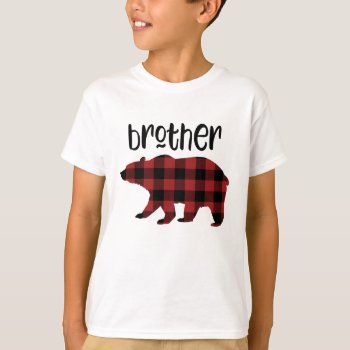 Red Buffalo Plaid Brother Bear Holiday T-shirt by ChristmasPaperCo at Zazzle