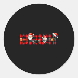 Red Buffalo Plaid Bruh Christmas Xmas Pajamas Boys Classic Round Sticker
