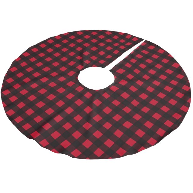 Red Buffalo Plaid Brushed Polyester Tree Skirt (Angled)