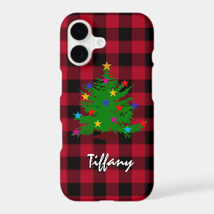 Red Buffalo Plaid Case, Christmas, Monogrammed iPhone 17 Case