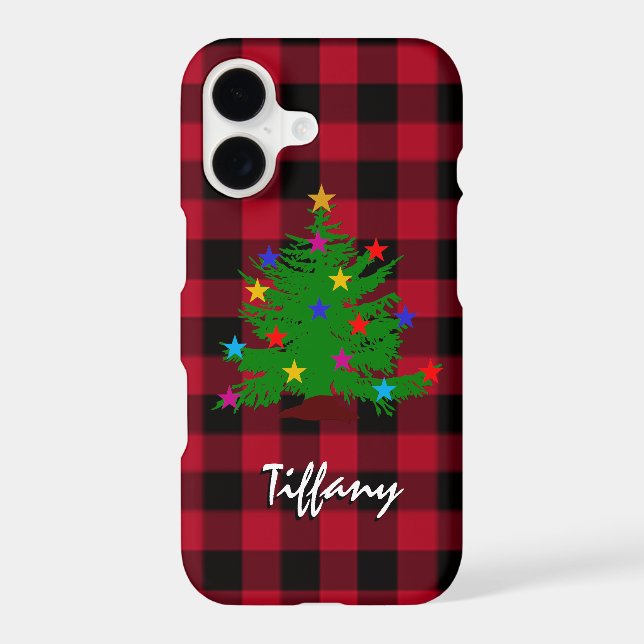 Red Buffalo Plaid Case, Christmas, Monogrammed Case-Mate iPhone Case (Back)